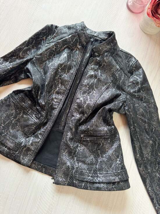 White House Black Market Jackets & Blazers - White House Black Market Metallic Snakeskin Print Moto Jacket Size 14